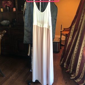 Aritzia pale pink and white mid/ maxi dress